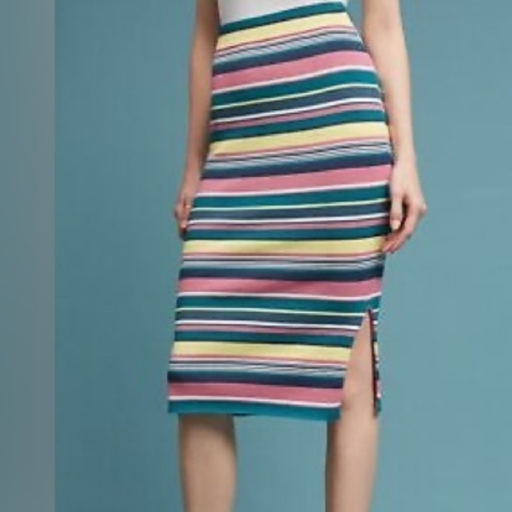 Anthropology Maeve Lana Striped Midi Pencil Skirt Knit Size Small